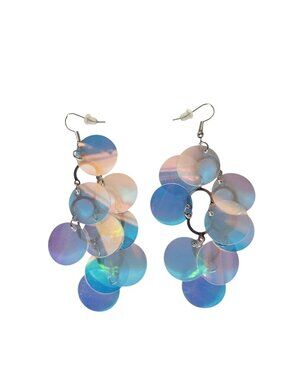 Iridescent Holographic Disc Dangle Earrings Mermaidcore Festival Disco Mob Wife